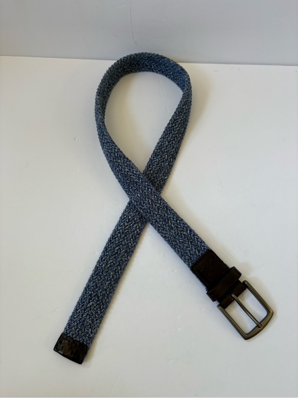 Tommy Bahama Stretch Webbed Belt Blue Leather Trim S Boat Preppy Resort Cruise